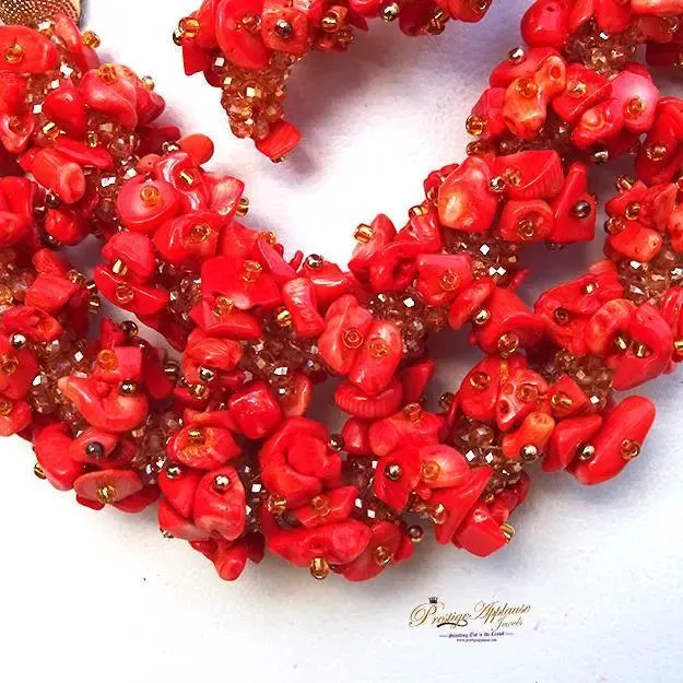 Exclusive PrestigeApplause Coral Traditional Bridal Wedding Coral African Nigerian Necklace Jewellery Set