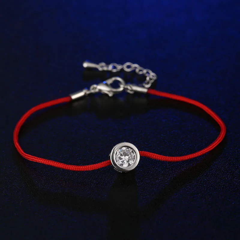 Fashion Thin Red Cord Thread String Rope Chain with CZ Diamond Sliver Plated Bracelet 16 5cm Length for Female Jewelry