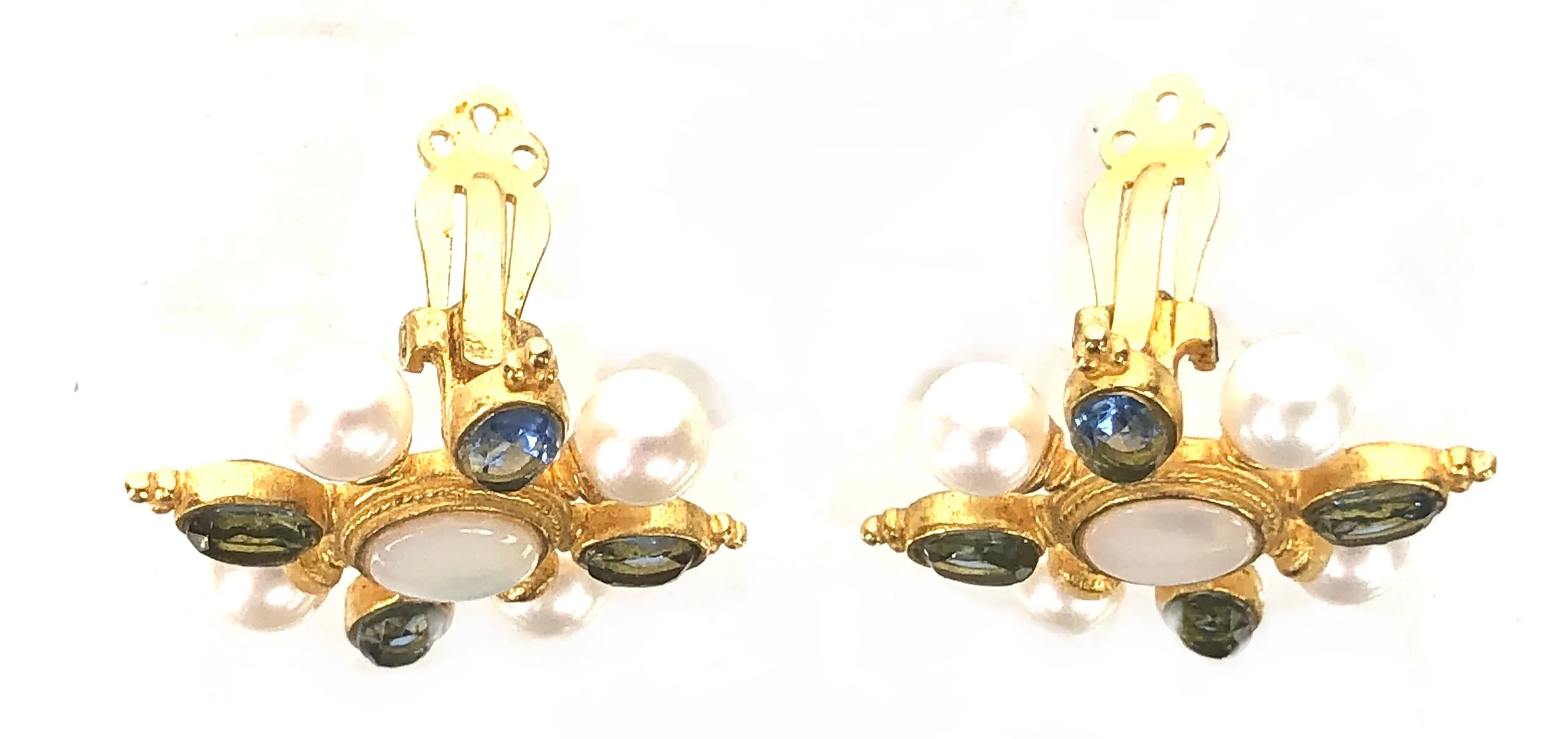 Faux Pearl and Glass Moonstone Earrings