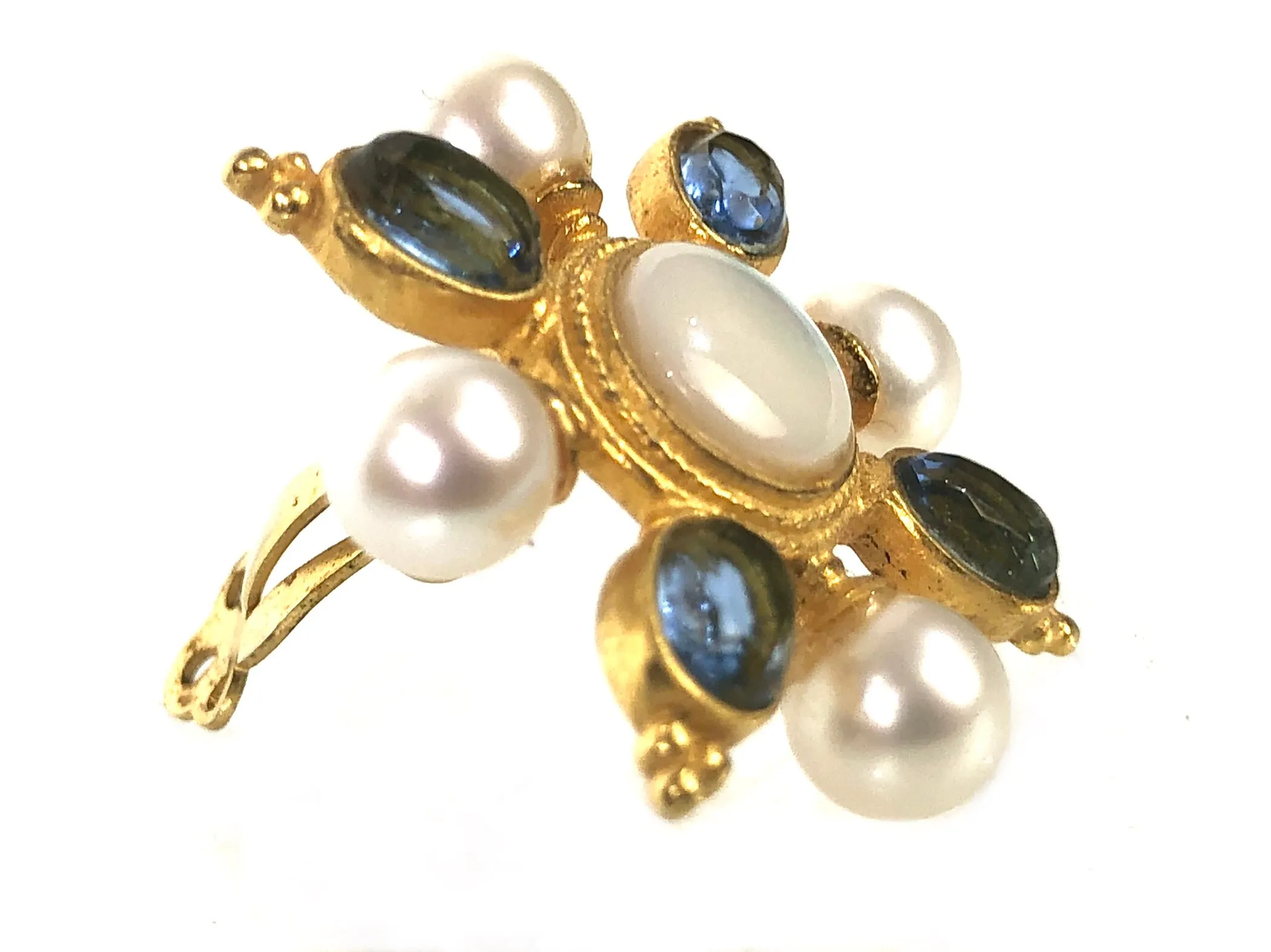 Faux Pearl and Glass Moonstone Earrings