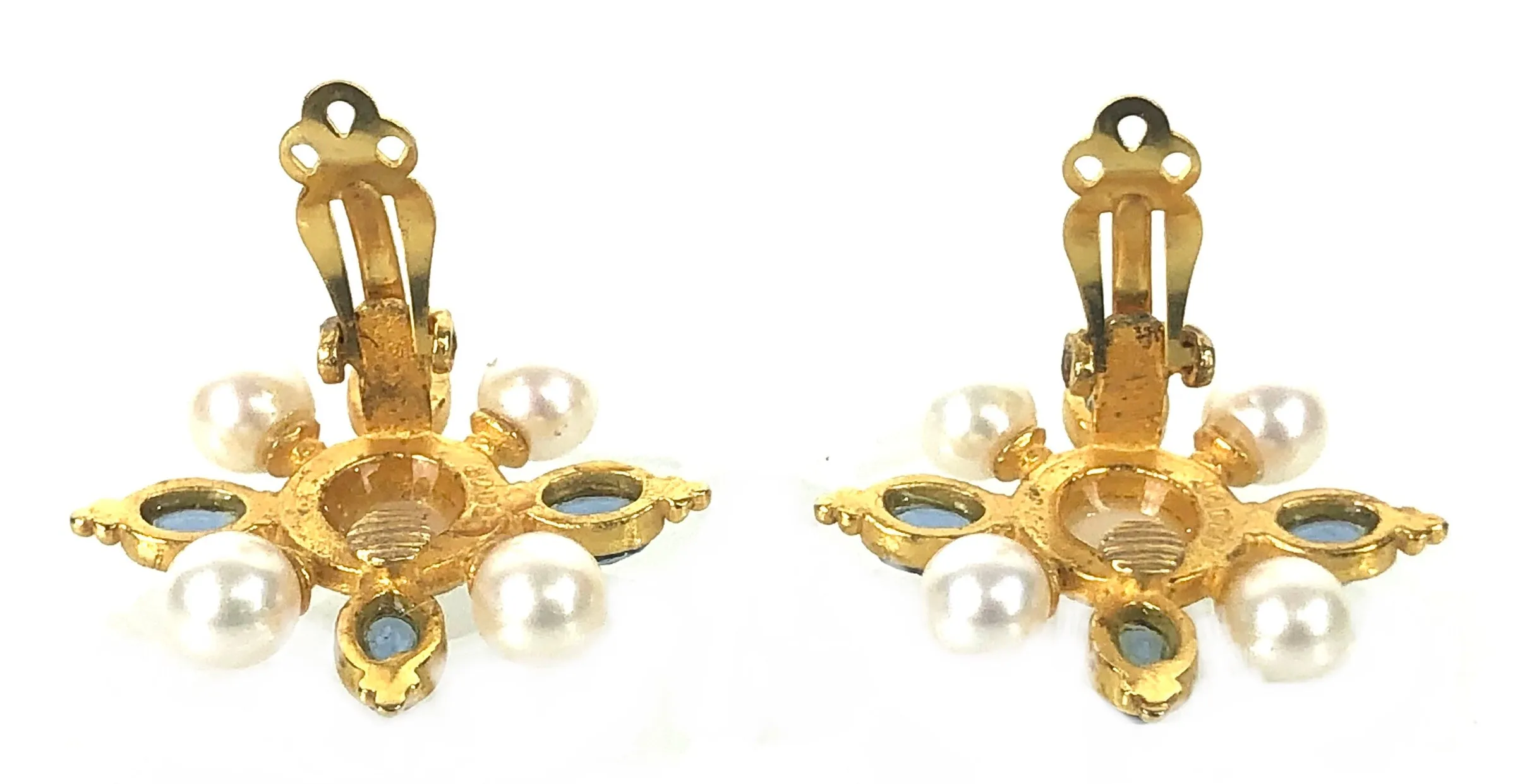 Faux Pearl and Glass Moonstone Earrings