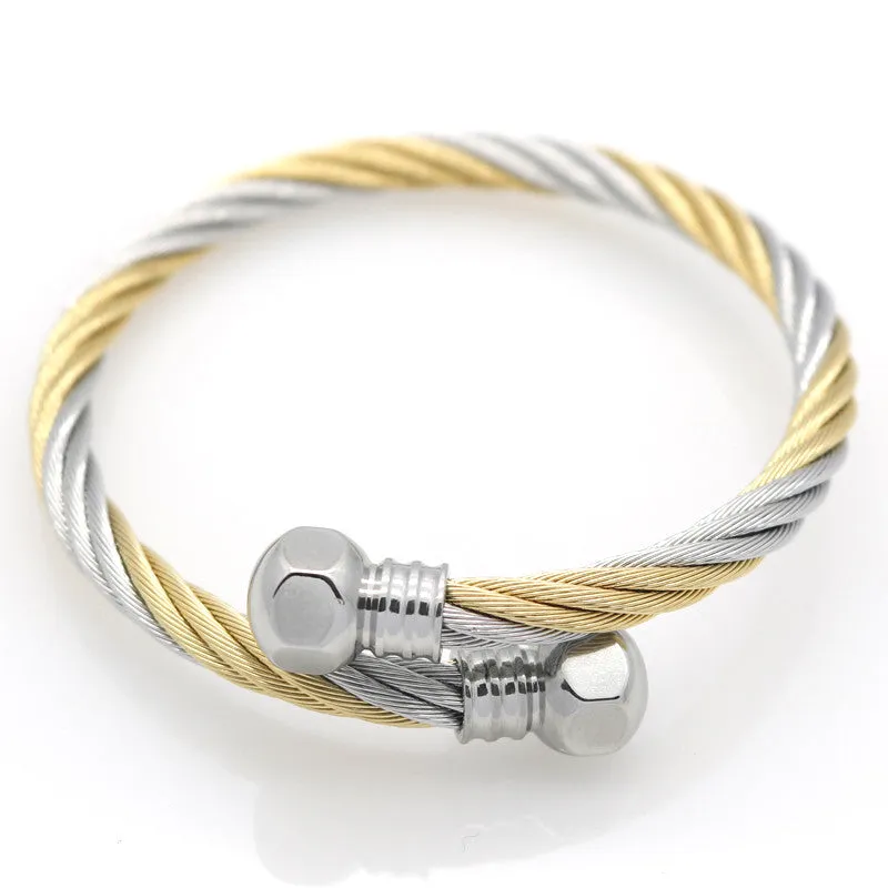 Full 18k Gold Plated Wire Men Charm Screw Nut Bracelets Bangles High Quality Titanium Steel New Women Fashion Jewelry