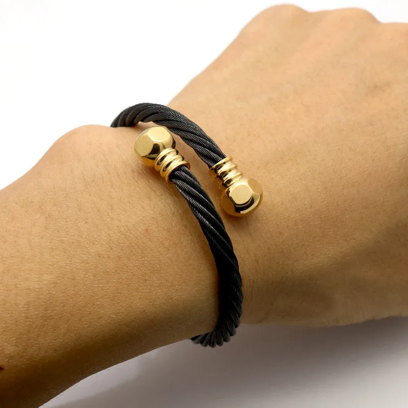 Full 18k Gold Plated Wire Men Charm Screw Nut Bracelets Bangles High Quality Titanium Steel New Women Fashion Jewelry