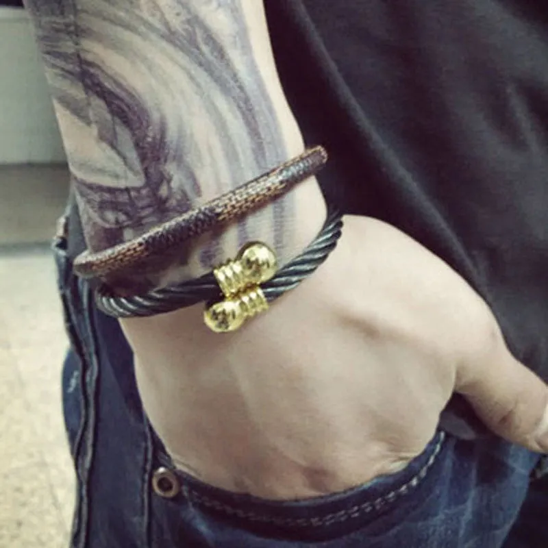 Full 18k Gold Plated Wire Men Charm Screw Nut Bracelets Bangles High Quality Titanium Steel New Women Fashion Jewelry
