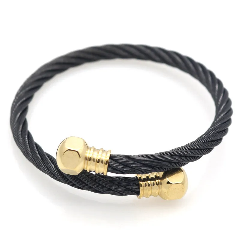 Full 18k Gold Plated Wire Men Charm Screw Nut Bracelets Bangles High Quality Titanium Steel New Women Fashion Jewelry