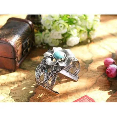Genuine Turquoise Silver Daisy Bracelet