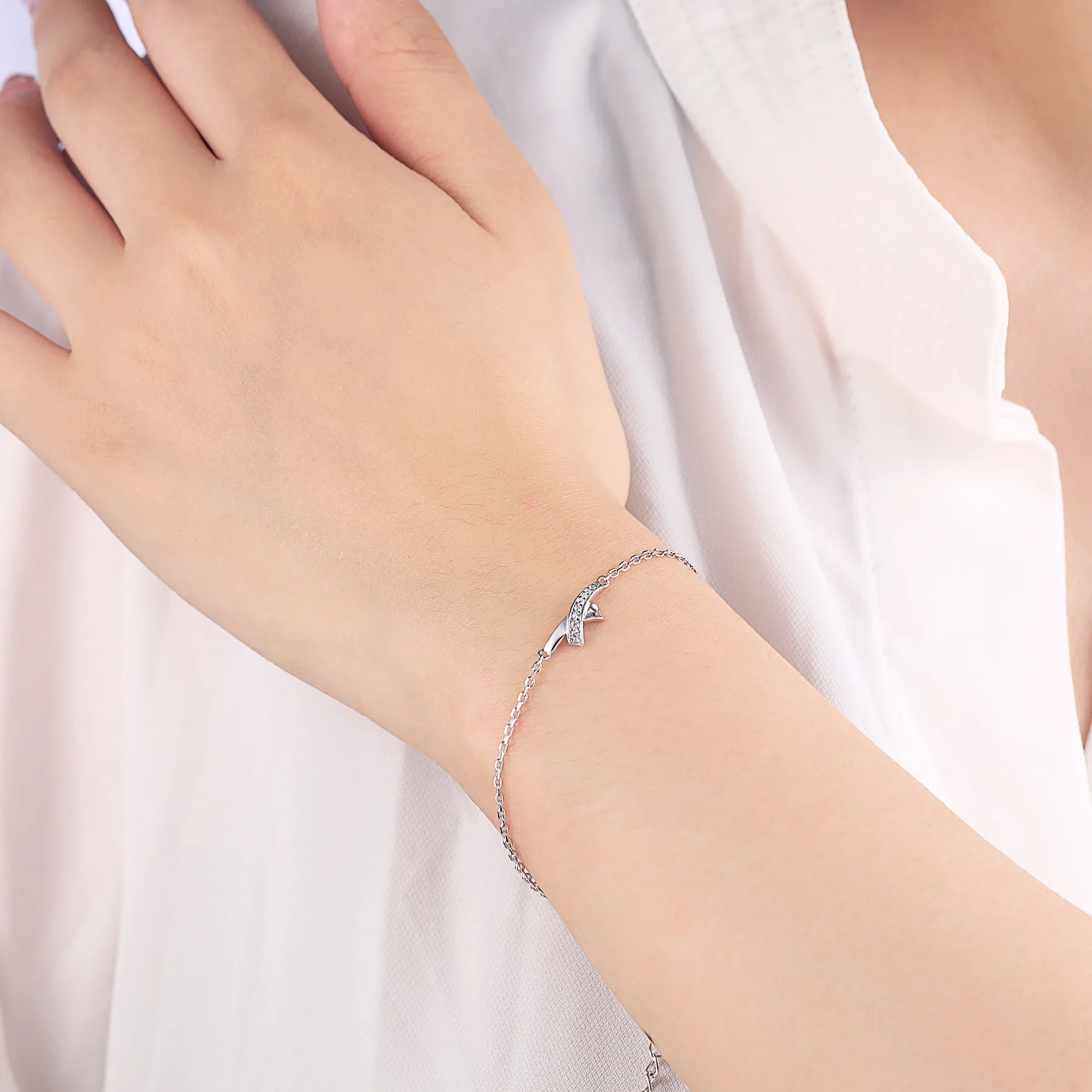 Geometric Cross Design Zircon Sterling Silver Bracelet