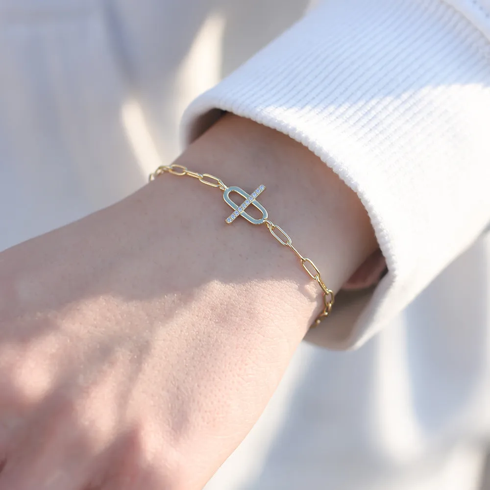 Geometric Oval with Zircon Silver Bracelet for Women