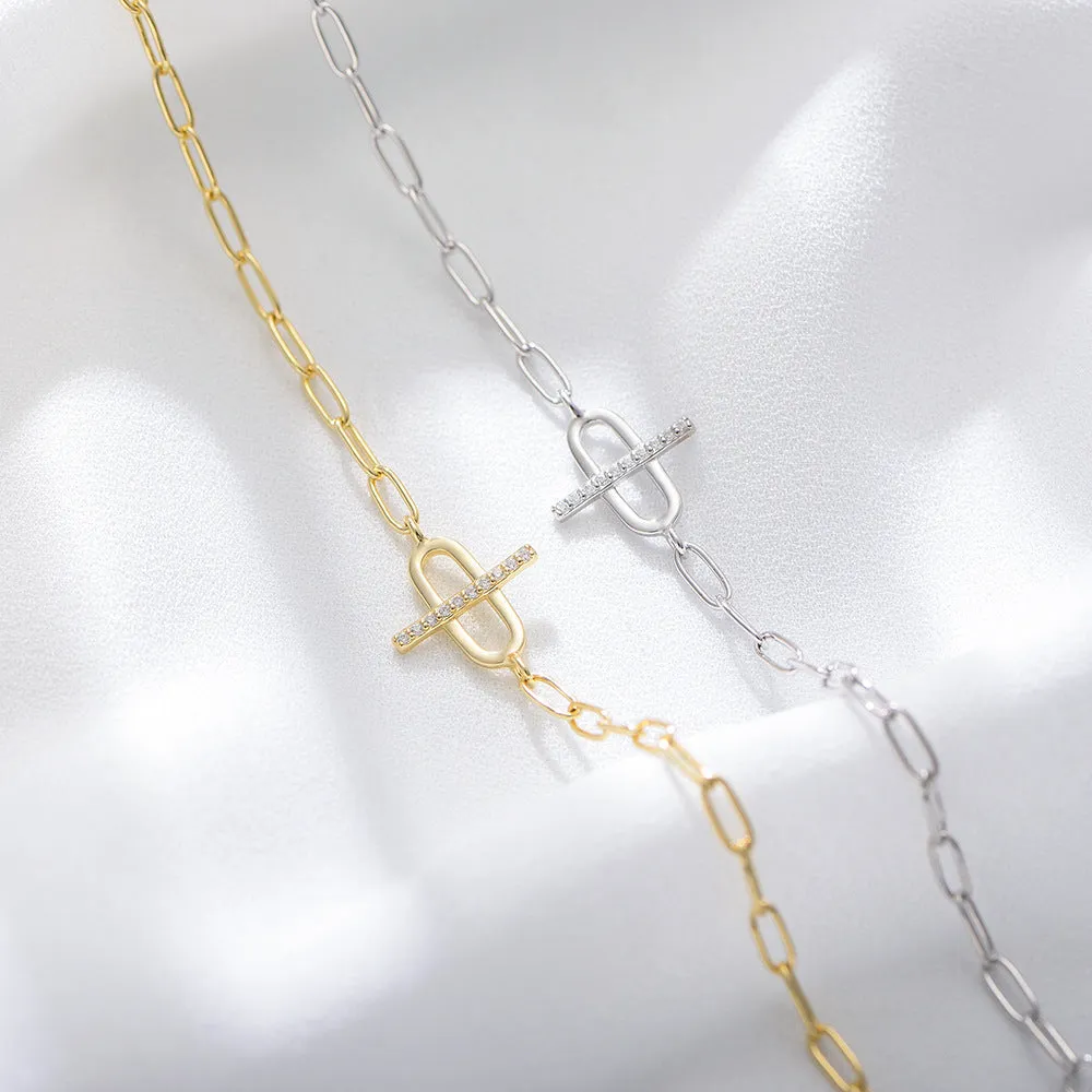 Geometric Oval with Zircon Silver Bracelet for Women
