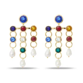 GLASS RAINBOW CRYSTAL LINK CHANDELIER CLIP-ON EARRINGS