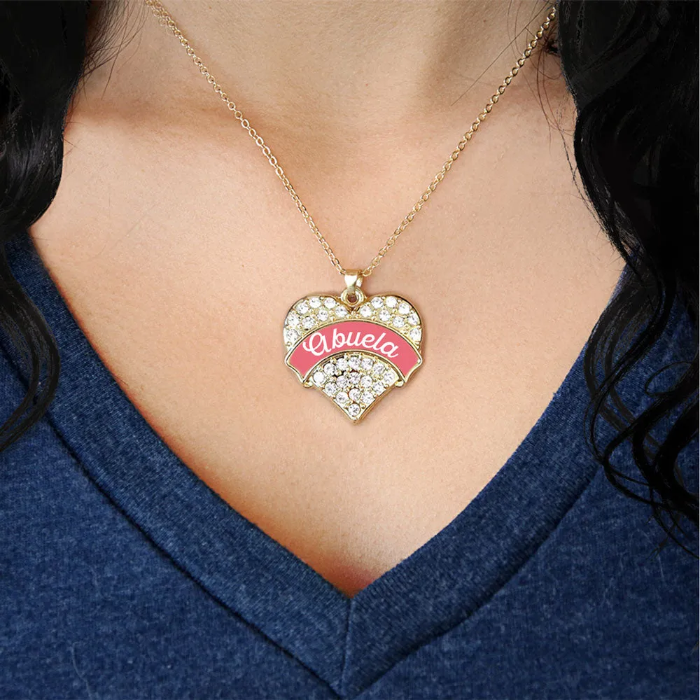 Gold Coral Abuela Pave Heart Charm Classic Necklace