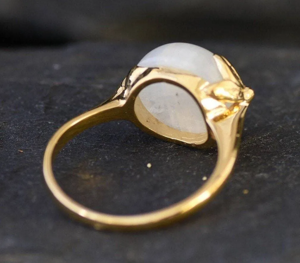 Gold Moonstone Leaf Ring - Rainbow Moonstone Ring - June Birthstone Ring