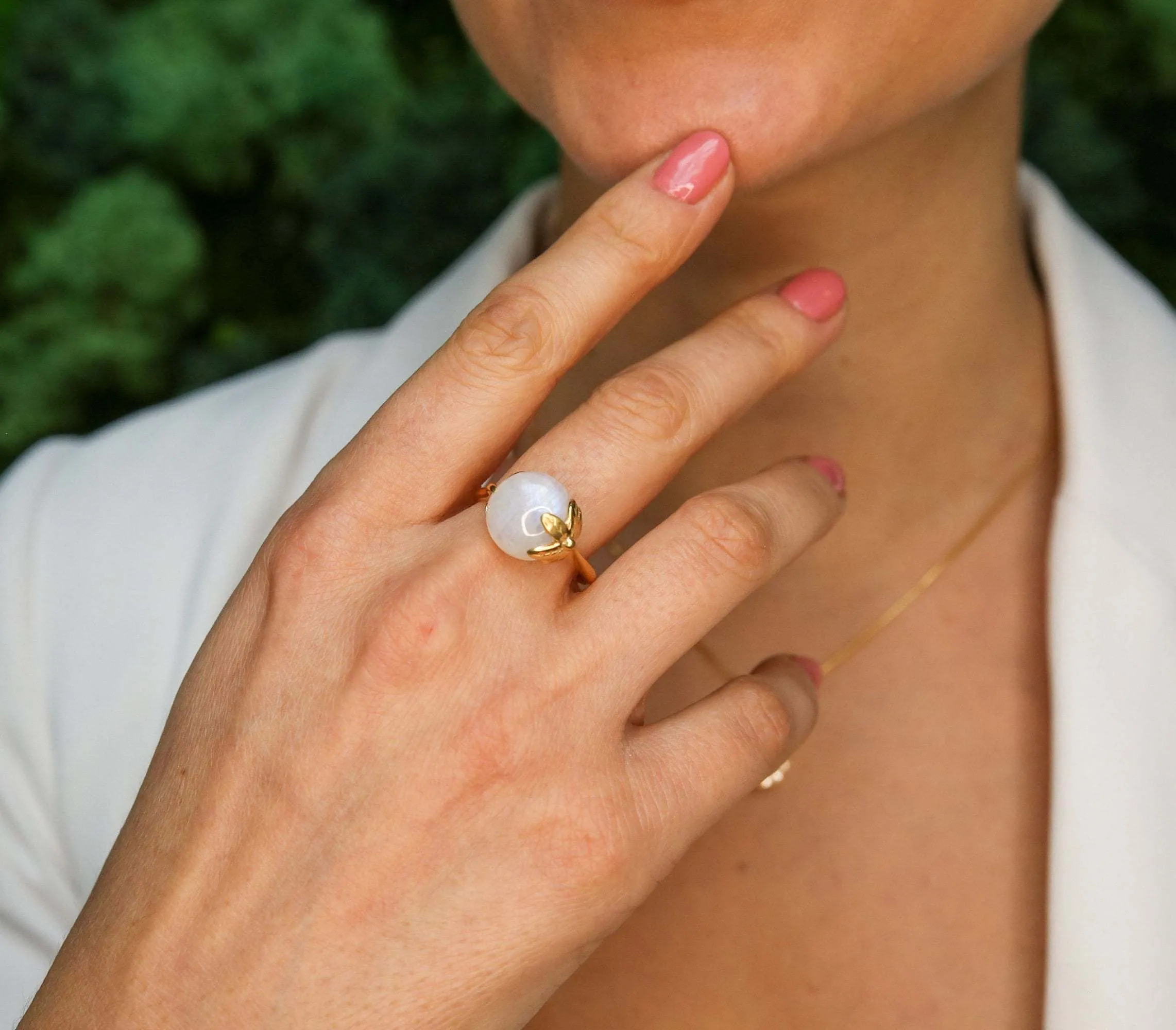 Gold Moonstone Leaf Ring - Rainbow Moonstone Ring - June Birthstone Ring