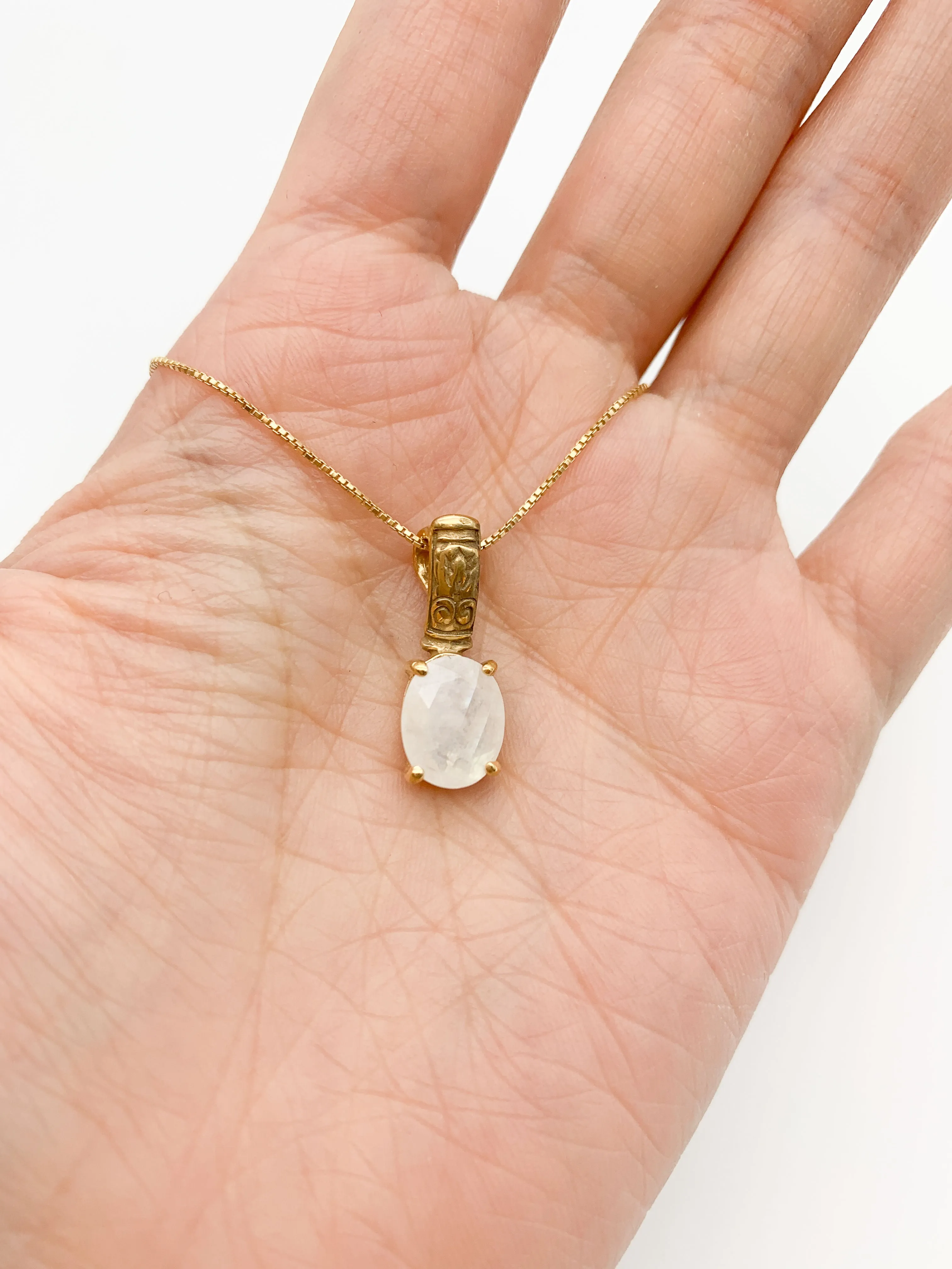 Gold Moonstone Pendant - Rainbow Boho Necklace - Vintage Tribal Necklace