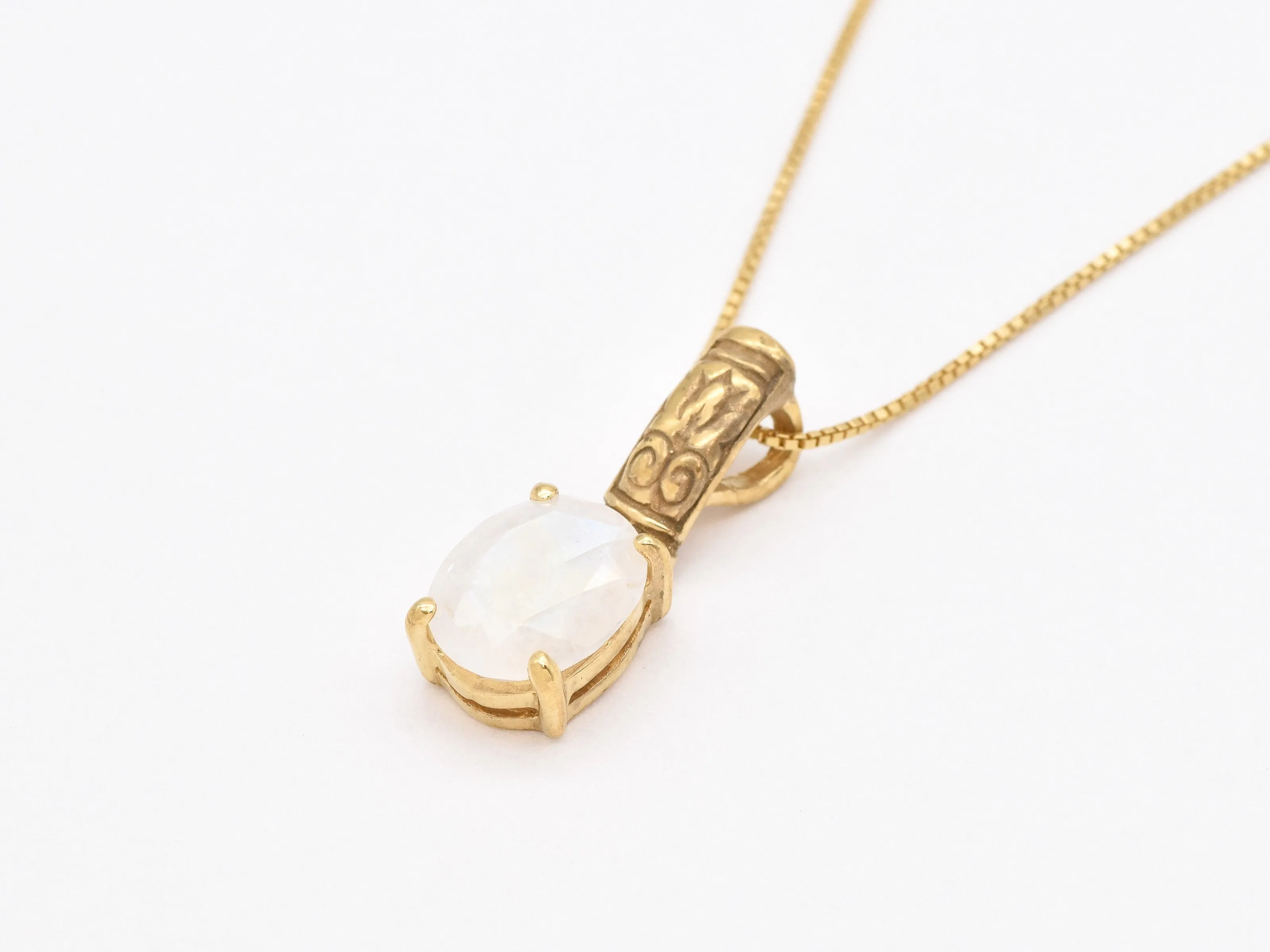 Gold Moonstone Pendant - Rainbow Boho Necklace - Vintage Tribal Necklace