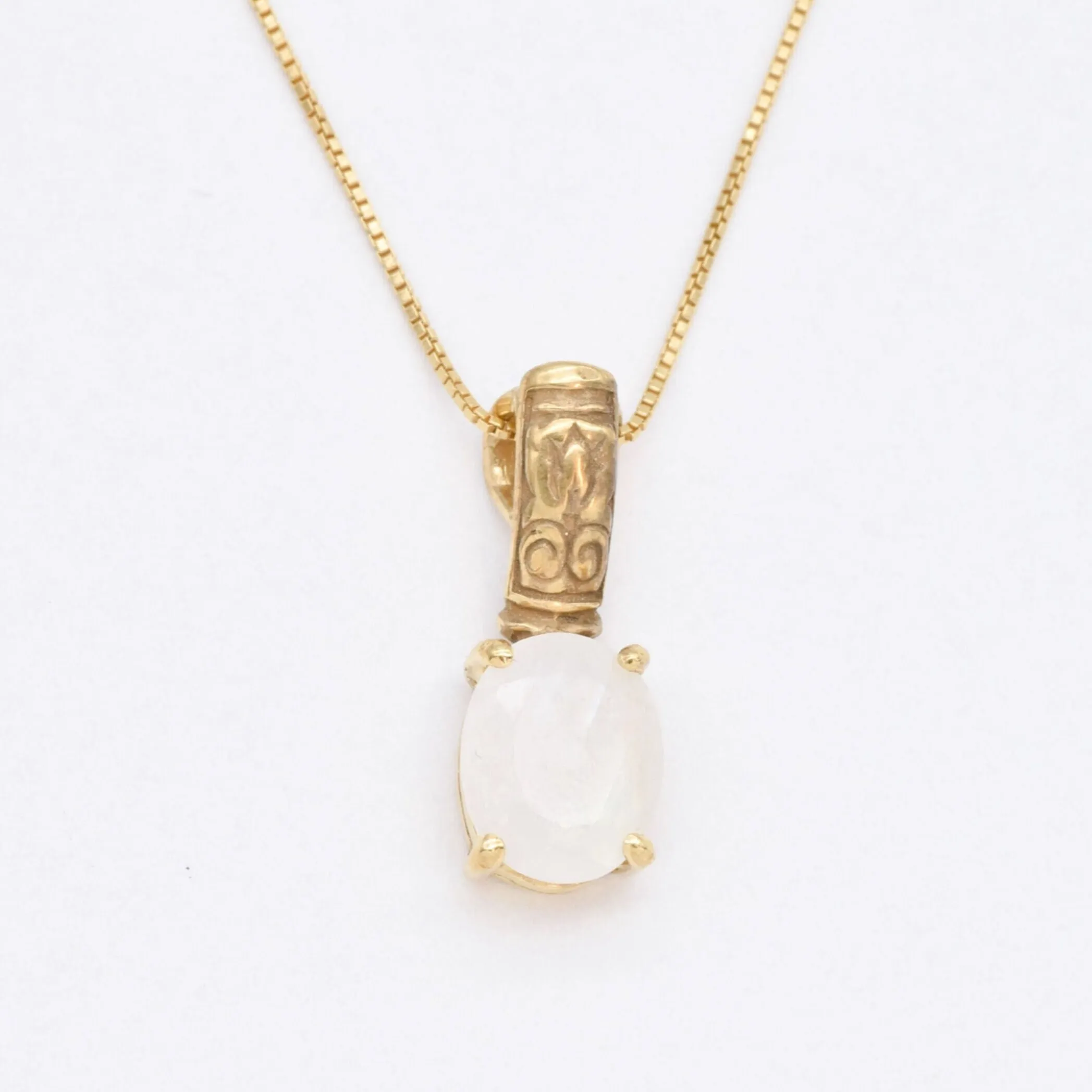 Gold Moonstone Pendant - Rainbow Boho Necklace - Vintage Tribal Necklace