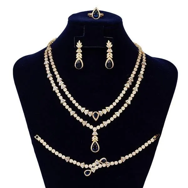 Gorgeous Necklace Earrings Ring Bracelet Bridal Set AAAA  CZ Diamonds Crystals