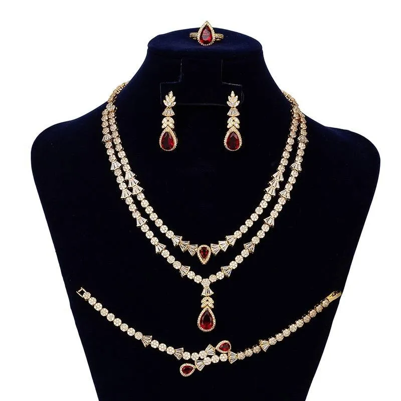 Gorgeous Necklace Earrings Ring Bracelet Bridal Set AAAA  CZ Diamonds Crystals