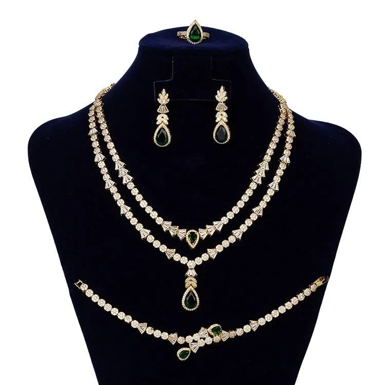 Gorgeous Necklace Earrings Ring Bracelet Bridal Set AAAA  CZ Diamonds Crystals