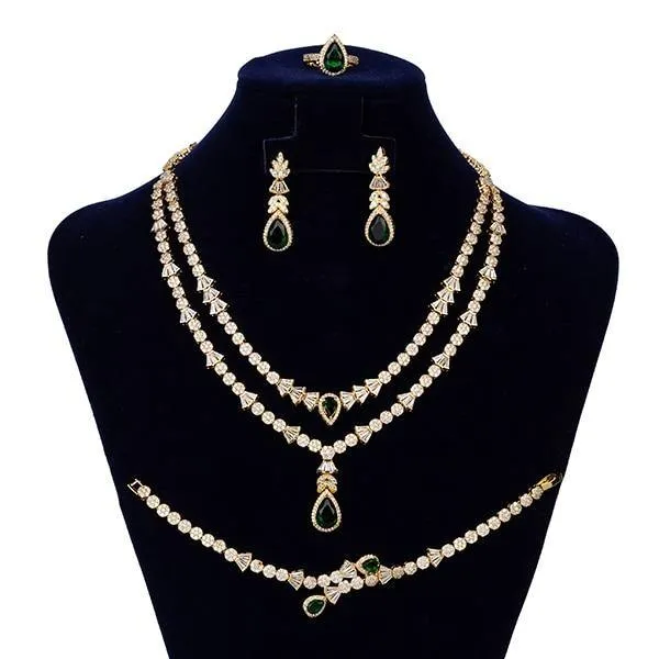 Gorgeous Necklace Earrings Ring Bracelet Bridal Set AAAA  CZ Diamonds Crystals