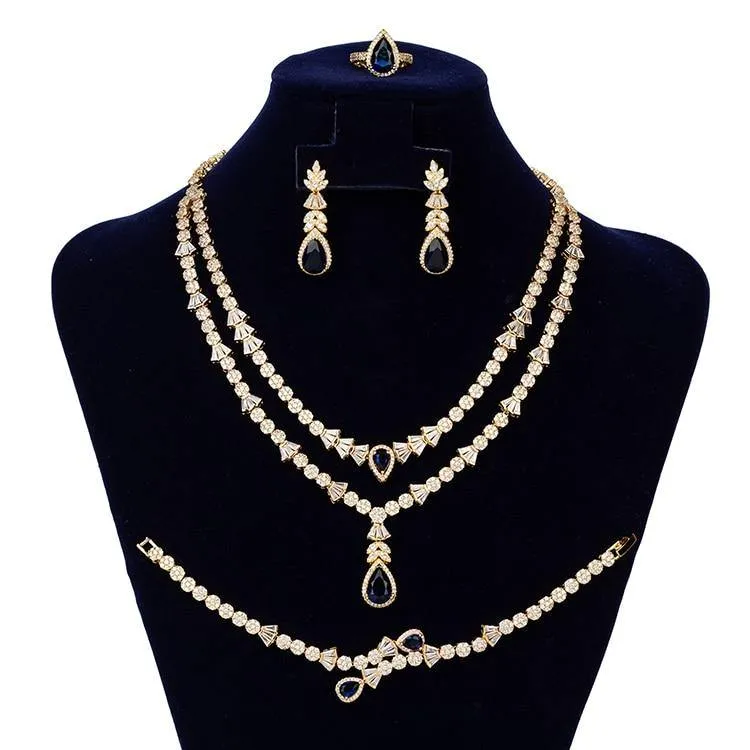 Gorgeous Necklace Earrings Ring Bracelet Bridal Set AAAA  CZ Diamonds Crystals