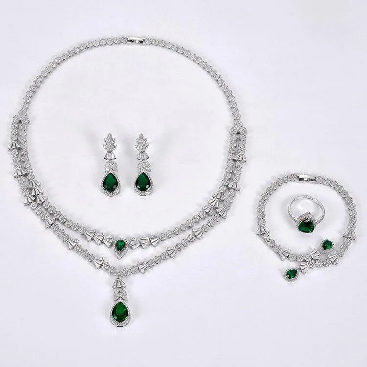 Gorgeous Necklace Earrings Ring Bracelet Bridal Set AAAA  CZ Diamonds Crystals