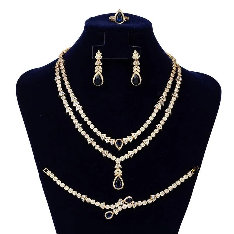 Gorgeous Necklace Earrings Ring Bracelet Bridal Set AAAA  CZ Diamonds Crystals
