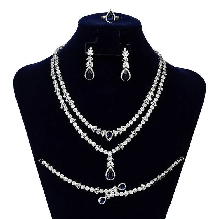 Gorgeous Necklace Earrings Ring Bracelet Bridal Set AAAA  CZ Diamonds Crystals