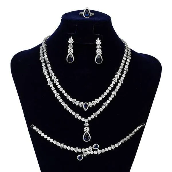 Gorgeous Necklace Earrings Ring Bracelet Bridal Set AAAA  CZ Diamonds Crystals