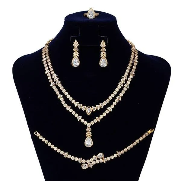 Gorgeous Necklace Earrings Ring Bracelet Bridal Set AAAA  CZ Diamonds Crystals