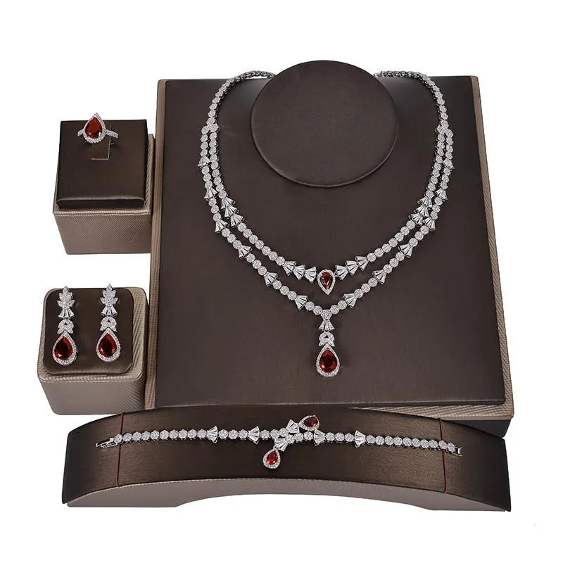 Gorgeous Necklace Earrings Ring Bracelet Bridal Set AAAA  CZ Diamonds Crystals
