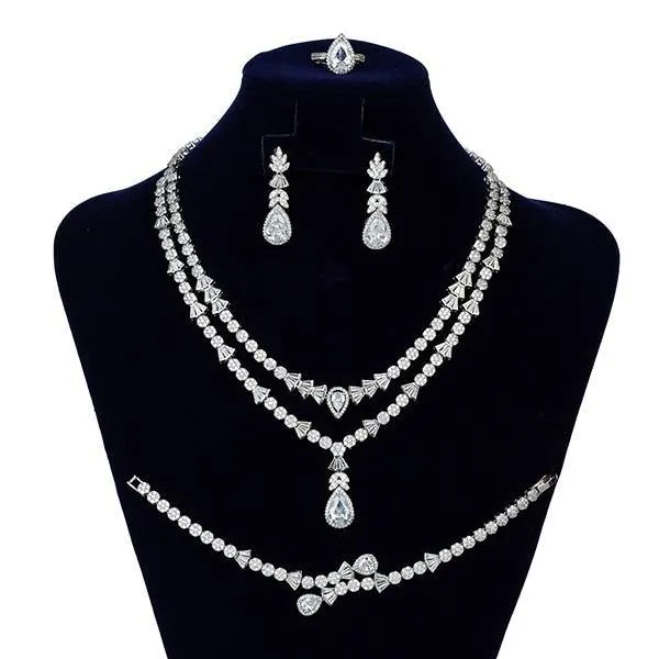 Gorgeous Necklace Earrings Ring Bracelet Bridal Set AAAA  CZ Diamonds Crystals