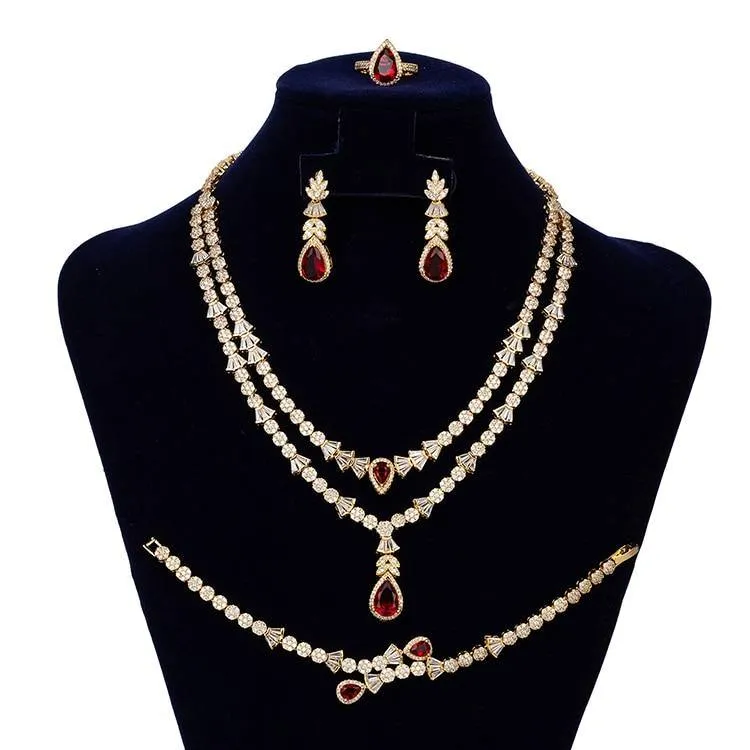 Gorgeous Necklace Earrings Ring Bracelet Bridal Set AAAA  CZ Diamonds Crystals