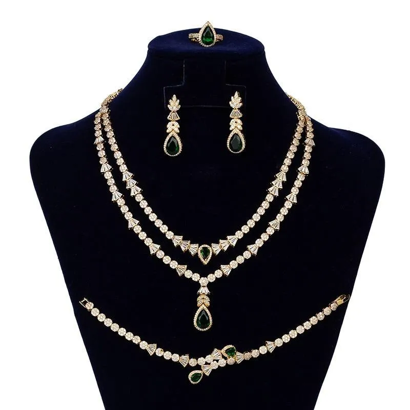 Gorgeous Necklace Earrings Ring Bracelet Bridal Set AAAA  CZ Diamonds Crystals