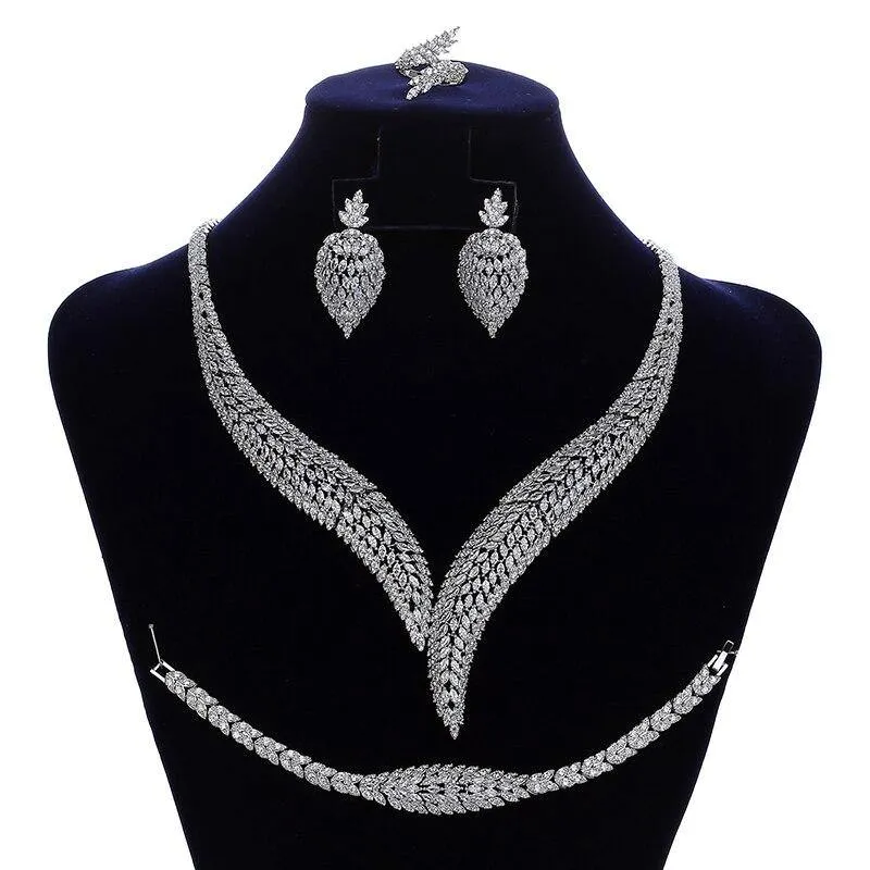 Gorgeous Vintage AAAA  Quality Zircon Diamonds 4 piece Bridal Wedding Jewelry Set