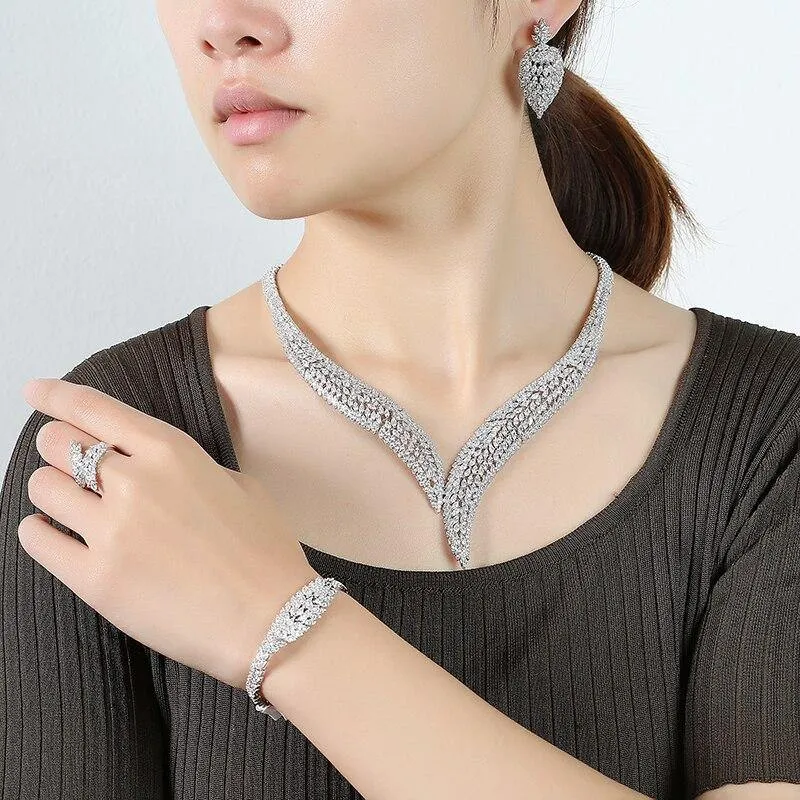 Gorgeous Vintage AAAA  Quality Zircon Diamonds 4 piece Bridal Wedding Jewelry Set