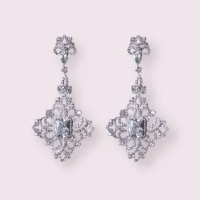 Gothic Diamond Shape Micro-Paved Chandelier Bridal Earrings, Sterling Silver Posts