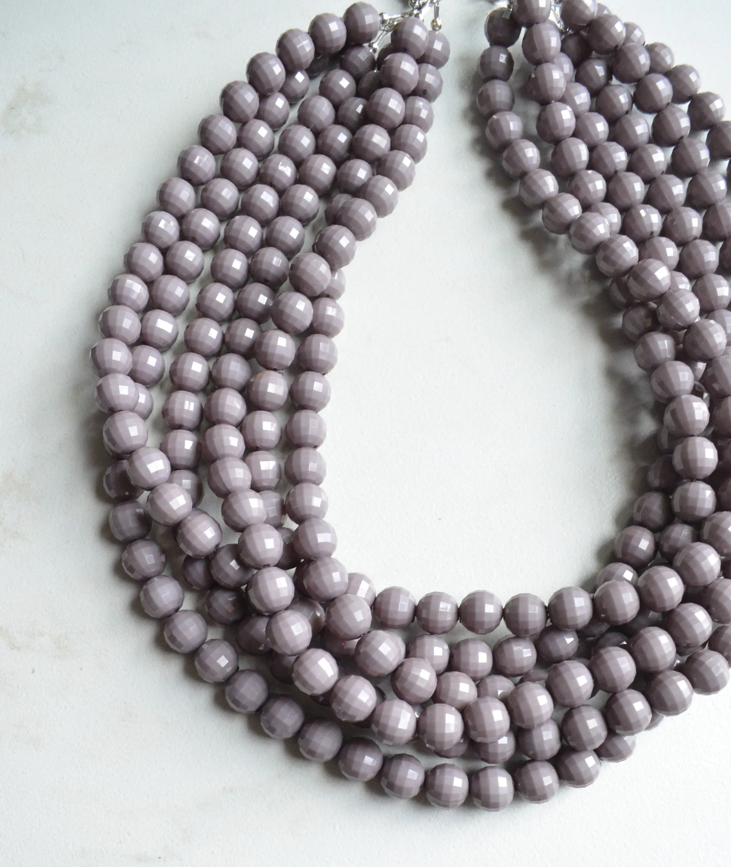 Gray Faceted Acrylic Beaded Multi Strand Chunky Statement Necklace - Angelina