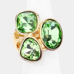 Green Oval Crystal Gold Stretch Ring