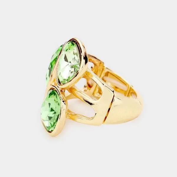 Green Oval Crystal Gold Stretch Ring
