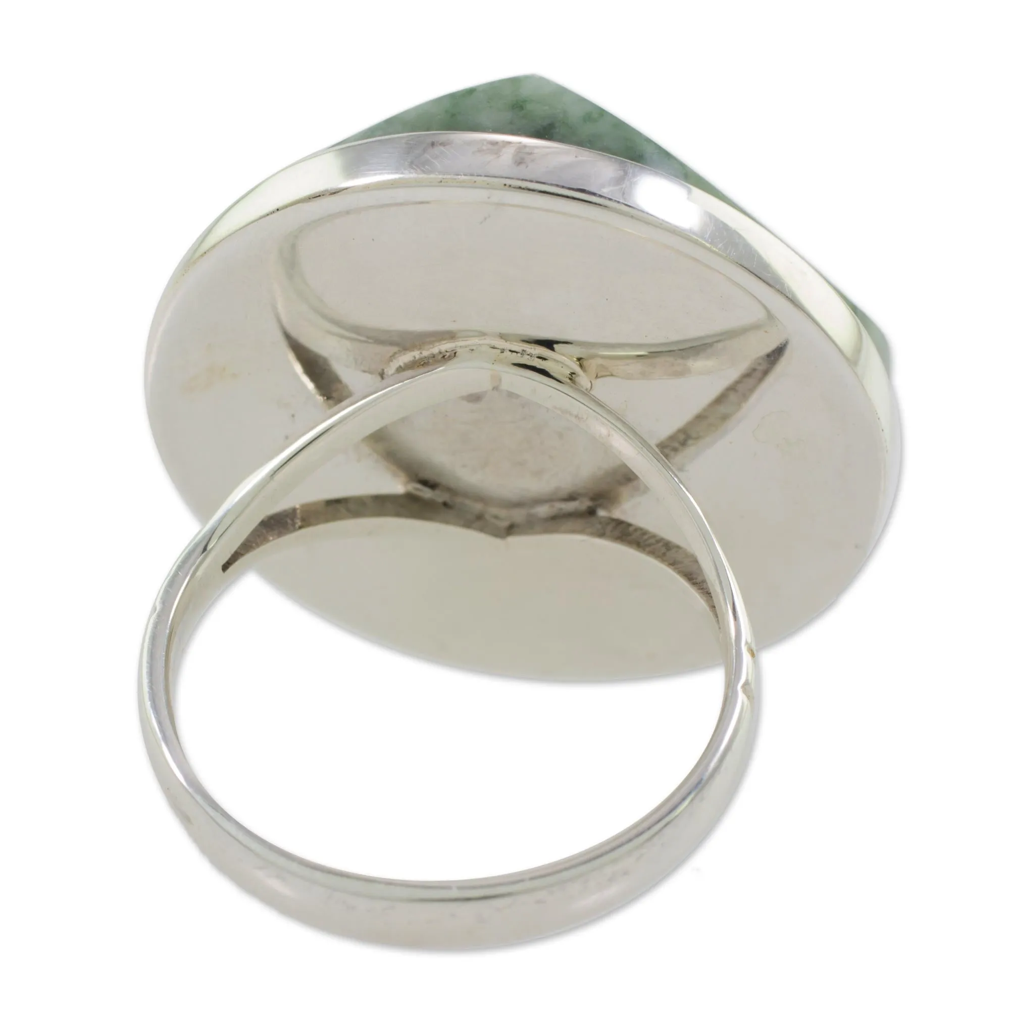 Handcrafted Apple Green Maya Jade Ring in Sterling Silver - Love's Cycles in Apple Green | NOVICA