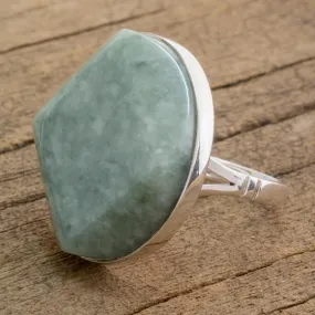 Handcrafted Apple Green Maya Jade Ring in Sterling Silver - Love's Cycles in Apple Green | NOVICA