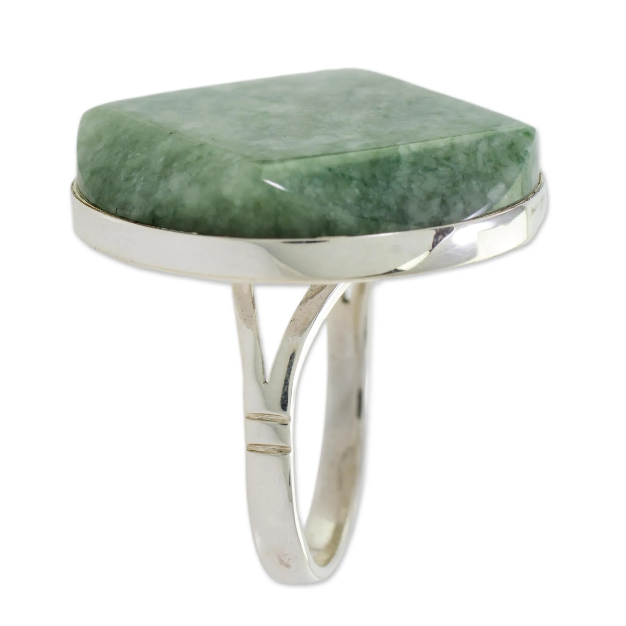 Handcrafted Apple Green Maya Jade Ring in Sterling Silver - Love's Cycles in Apple Green | NOVICA