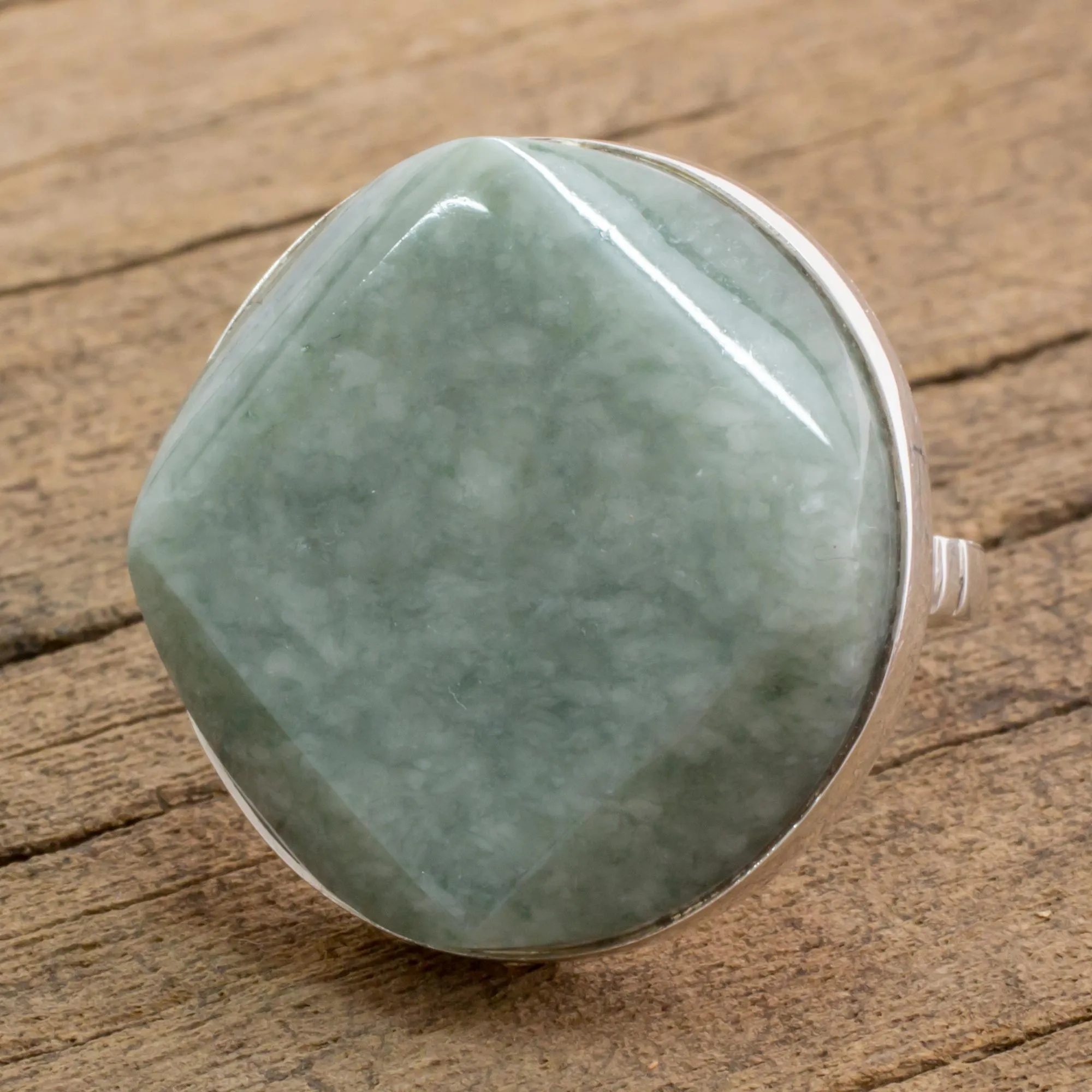 Handcrafted Apple Green Maya Jade Ring in Sterling Silver - Love's Cycles in Apple Green | NOVICA
