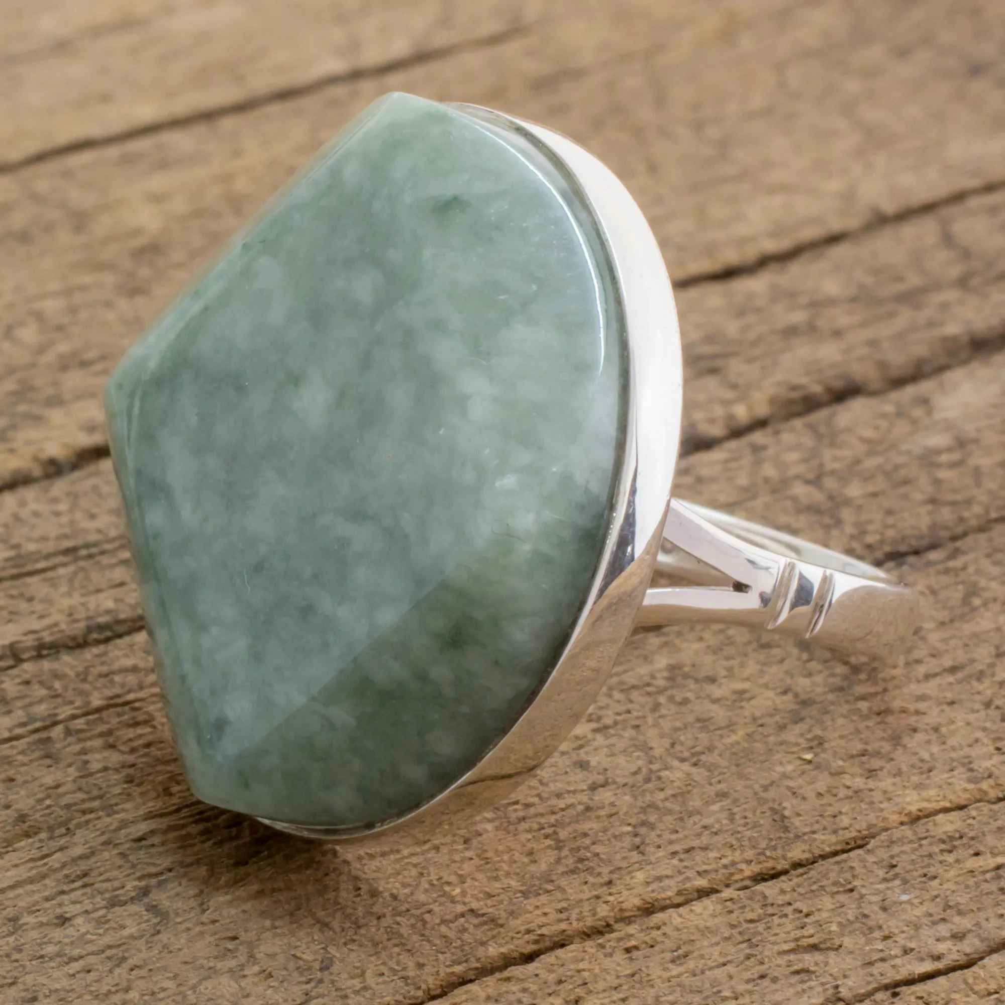 Handcrafted Apple Green Maya Jade Ring in Sterling Silver - Love's Cycles in Apple Green | NOVICA