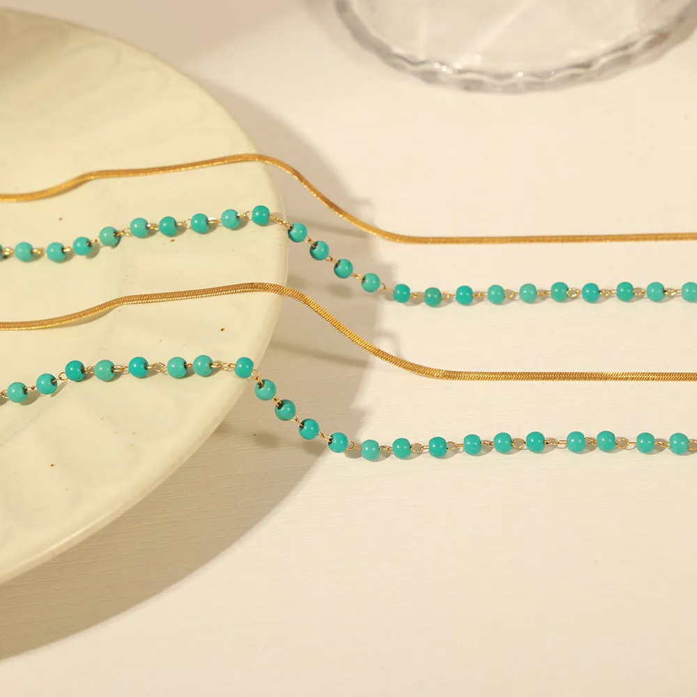 Handcrafted Gold Plated Turquoise Double Strand Necklace for Women