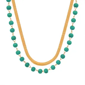 Handcrafted Gold Plated Turquoise Double Strand Necklace for Women