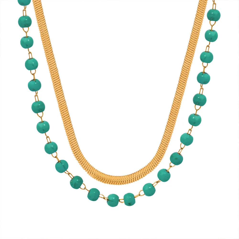 Handcrafted Gold Plated Turquoise Double Strand Necklace for Women