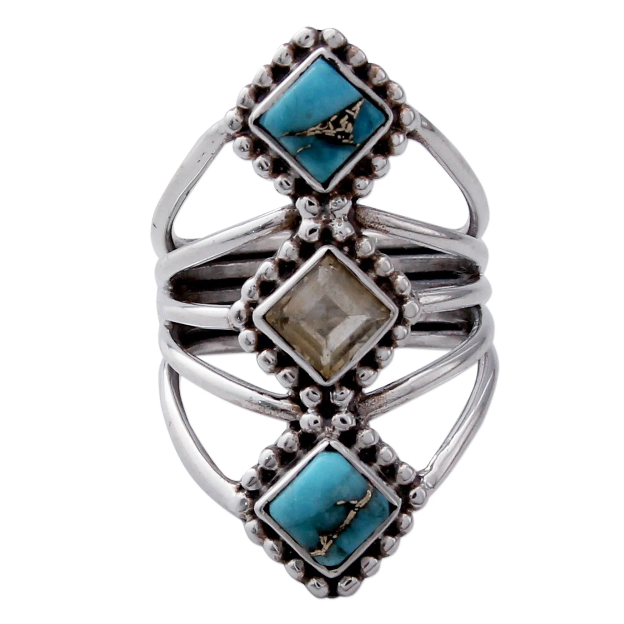 Handmade Citrine and Reconstituted Turquoise Ring - Golden Allure | NOVICA