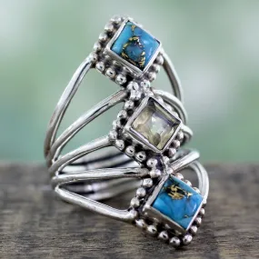 Handmade Citrine and Reconstituted Turquoise Ring - Golden Allure | NOVICA